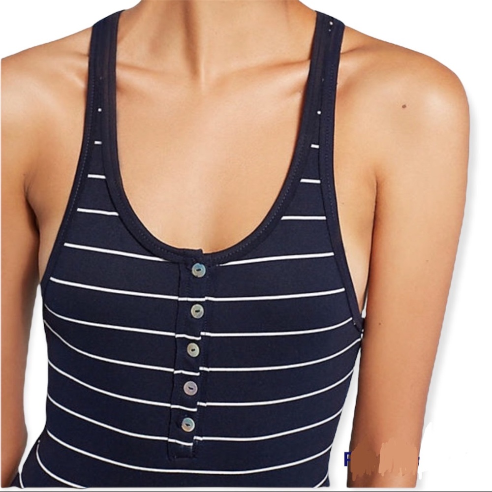 Anthropologie Ash + Ember navy striped body suit NWOT